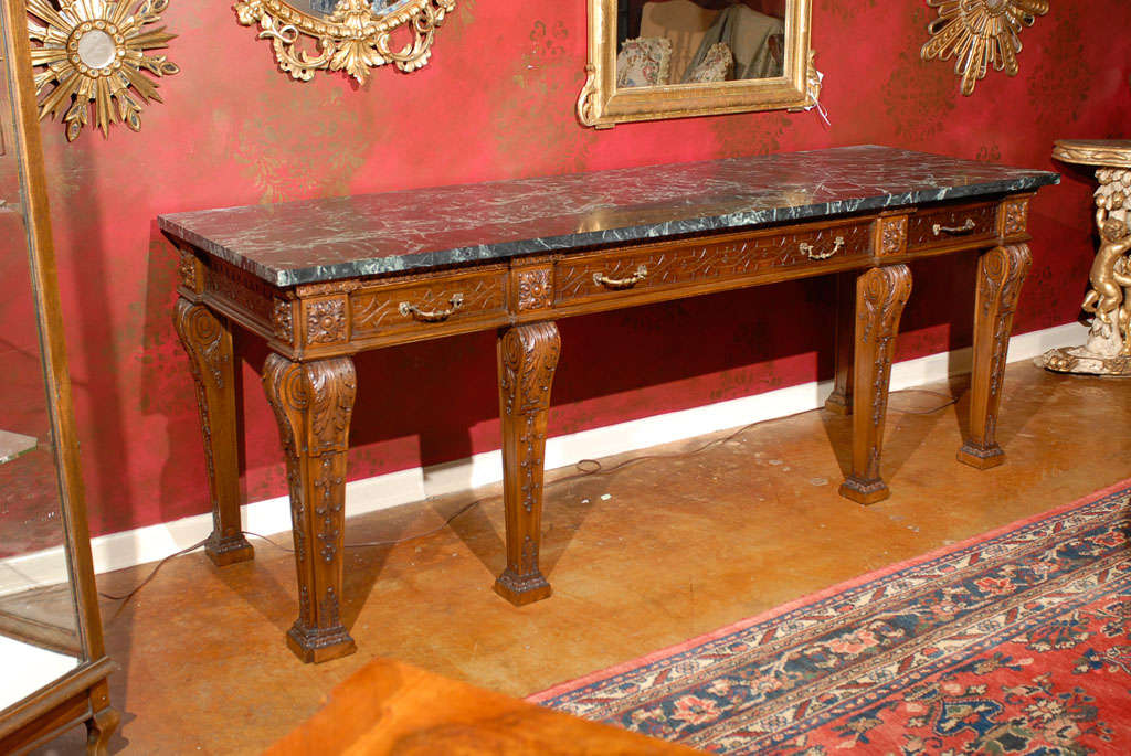Large 19th Century Irish Mahogany Console Table w/ Marble Top