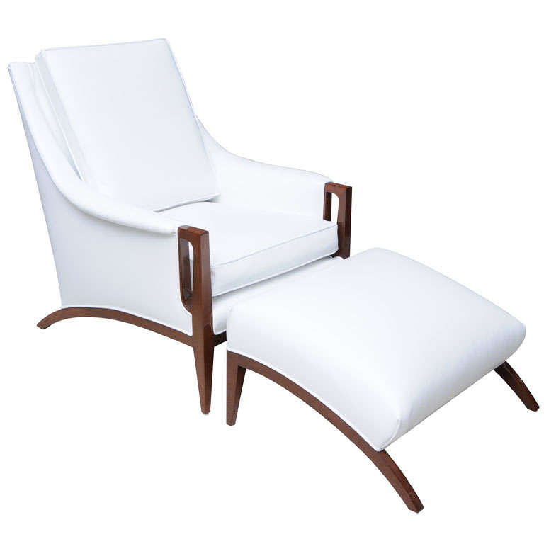 An Italian Modern Mahogany Armchair and Ottoman For Sale