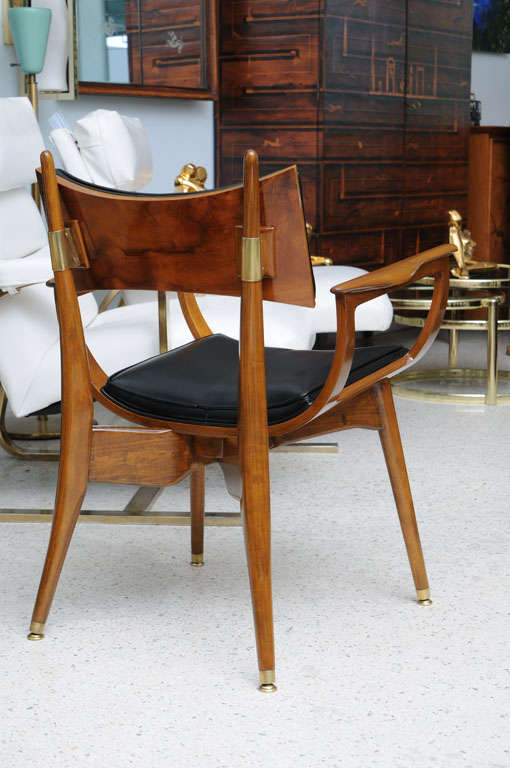 Brass Fine Set of Twelve Italian Modern Dining Chairs, 1950s