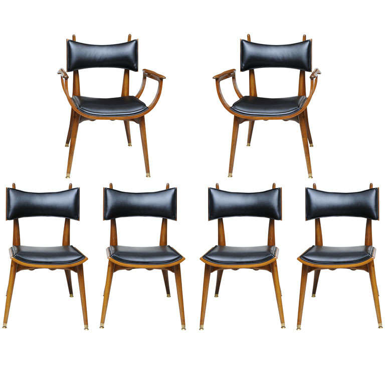 Fine Set of Twelve Italian Modern Dining Chairs, 1950s