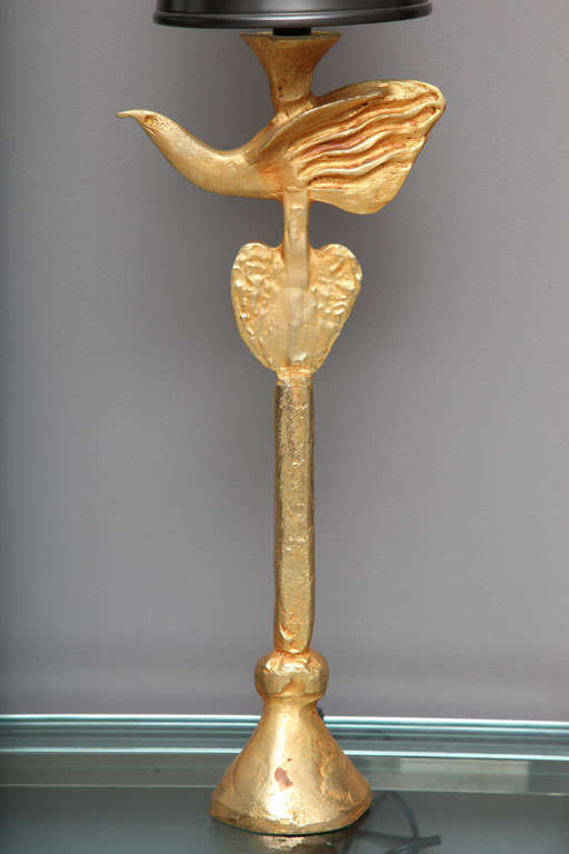 20th Century Gilt Bronze Dove Lamp by Pierre Casanove for Fondica