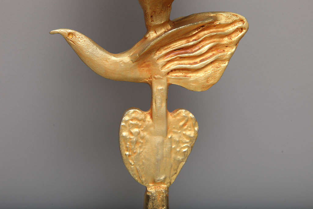 Ormolu Gilt Bronze Dove Lamp by Pierre Casanove for Fondica