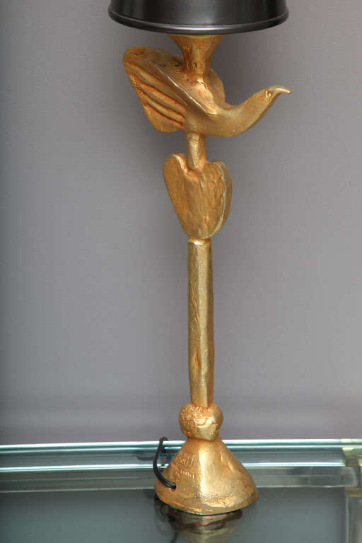 Gilt Bronze Dove Lamp by Pierre Casanove for Fondica 3