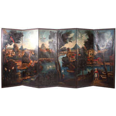 17th Century Style Painted Belgium 6 Panel Screen