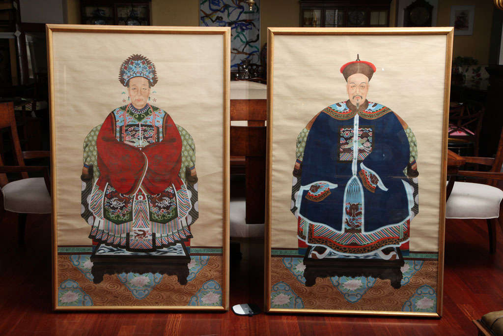 Pair of Chinese Ancestral Portraits