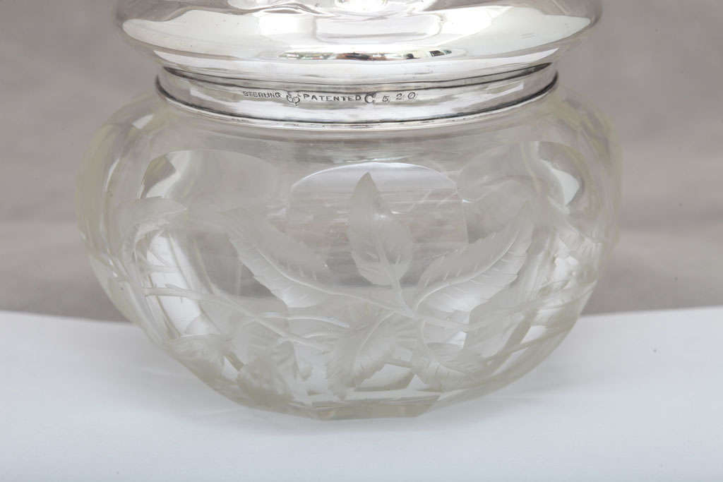 Art Nouveau Sterling Silver and Intaglio Cut Crystal Powder Jar 1