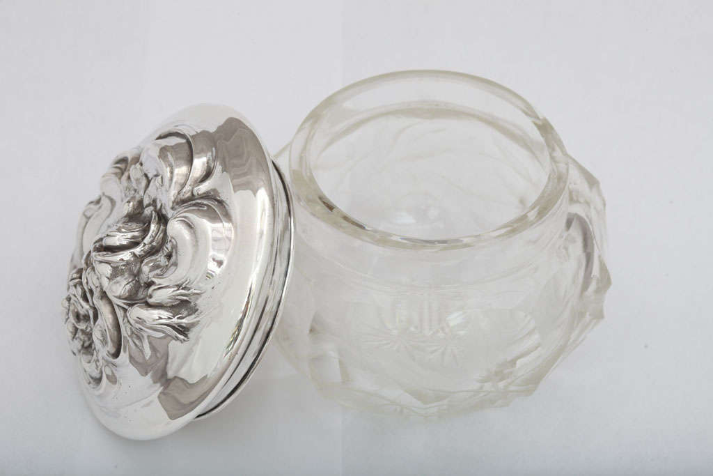 Art Nouveau Sterling Silver and Intaglio Cut Crystal Powder Jar 6