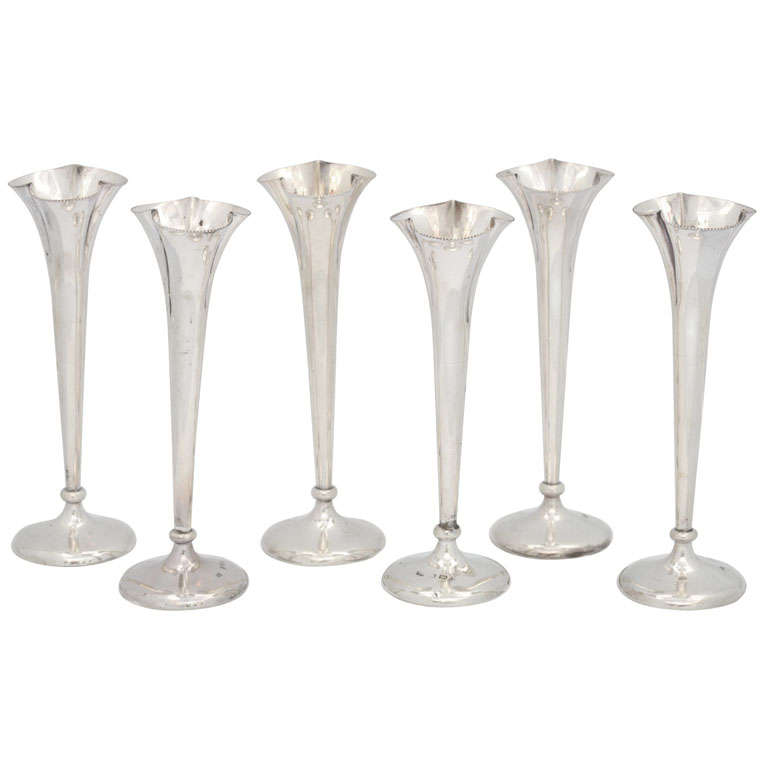 Rare set of Six, Matching, Sterling Silver  Bud Vases