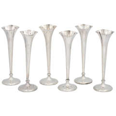 Antique Rare set of Six, Matching, Sterling Silver  Bud Vases