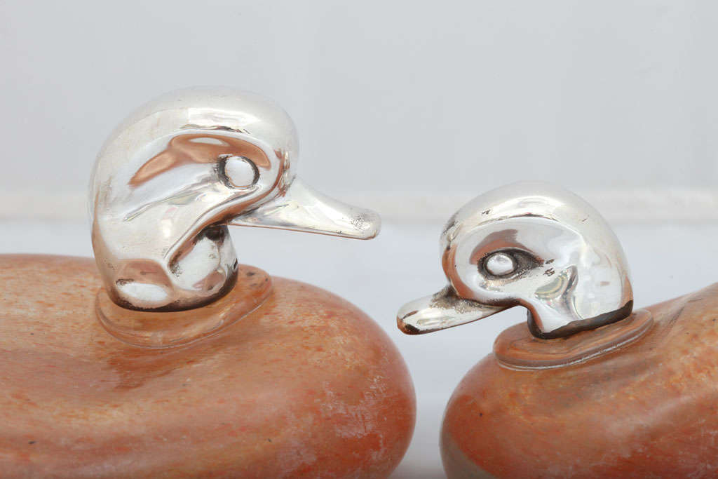 Set of Three Continental Silver Mounted Glass Ducks 2
