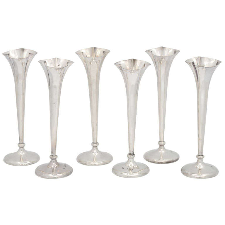 Rare set of Six, Matching, Sterling Silver Bud Vases at 1stdibs