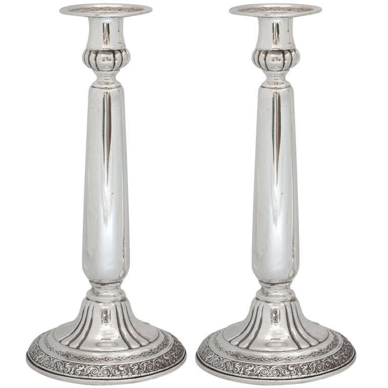 Tall Pair of Sterling Silver Candlesticks at 1stdibs