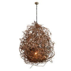 Vintage Large Woven Kiwi Vine Chandelier