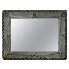 Antique Burlap and Rope Framed Mirror