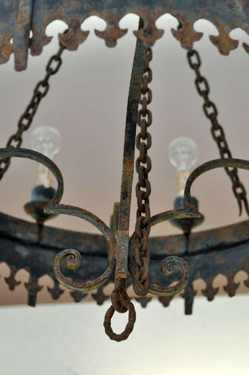 Baroque Large Antique Spanish Iron Chandelier For Sale