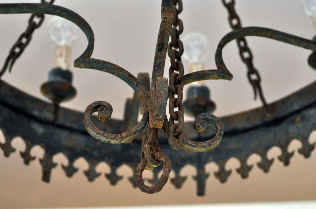 Large Antique Spanish Iron Chandelier For Sale 2