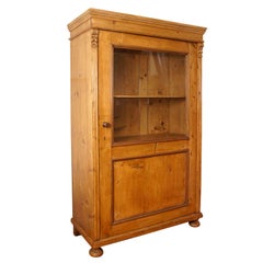 English pine one door cupboard with glass top