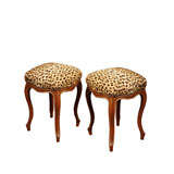 Pair of Louis XV Style "Leopard" Upholstered Mahogany Stools