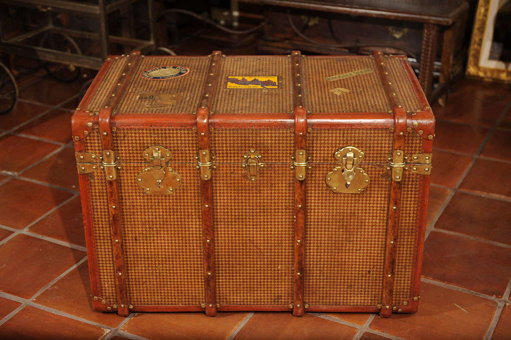 Mid-20th Century Bentwood and Painted Canvas Steamer Trunk