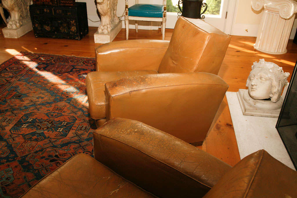 French 1940's Leather Club Chairs For Sale 2
