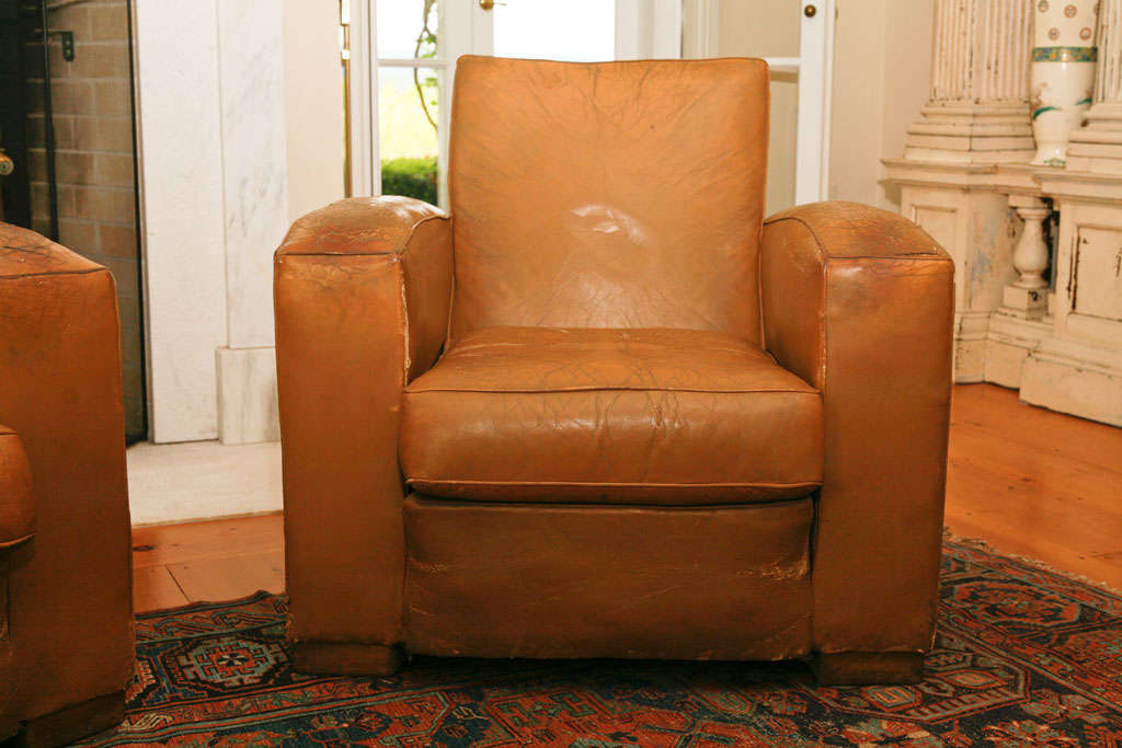 French 1940's Leather Club Chairs For Sale 3