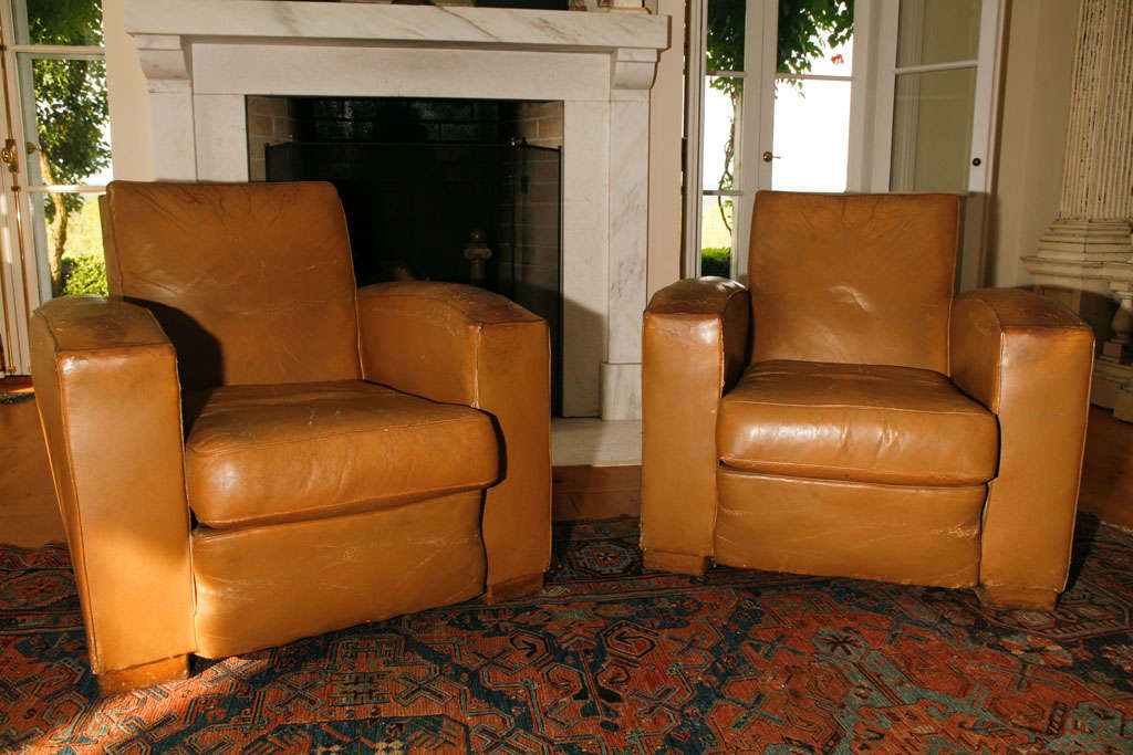 French 1940's Leather Club Chairs For Sale 4