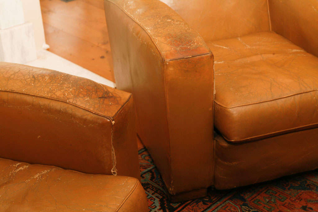 French 1940's Leather Club Chairs For Sale 5