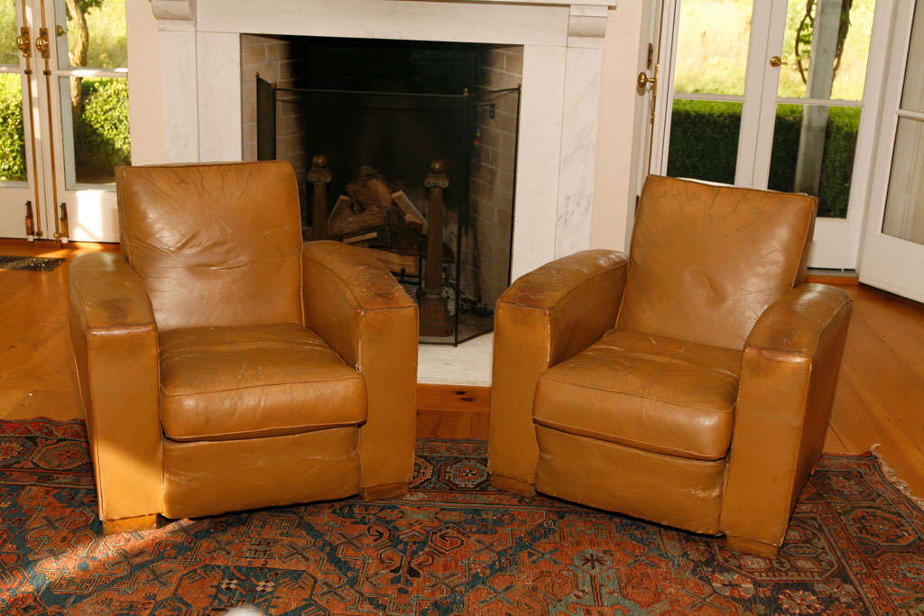 French 1940's Leather Club Chairs For Sale 7