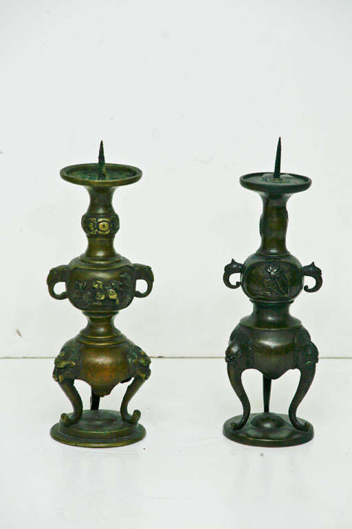 Two Japanese Antique Buddhist Home Shrine Candle Holders For Sale 4