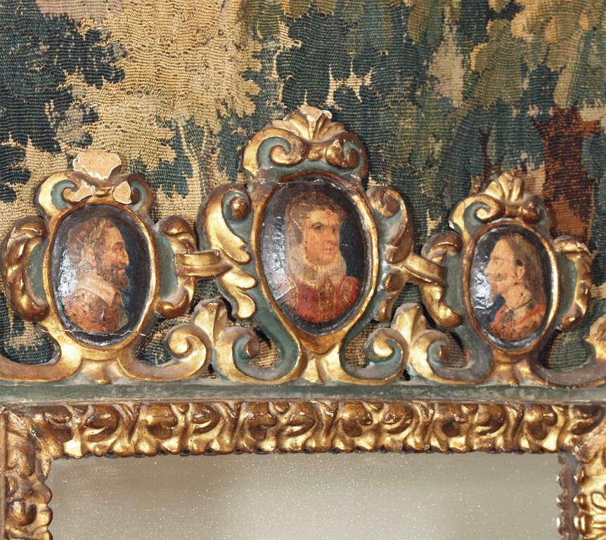 French Mirror with a protrait of Marie De Medici and Henry IV of France commemorating their marriage. Signed and Dated 1661 on reverse.