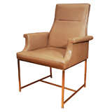 Jules Wabbes Pair of Leather and Bronze Arm Chairs