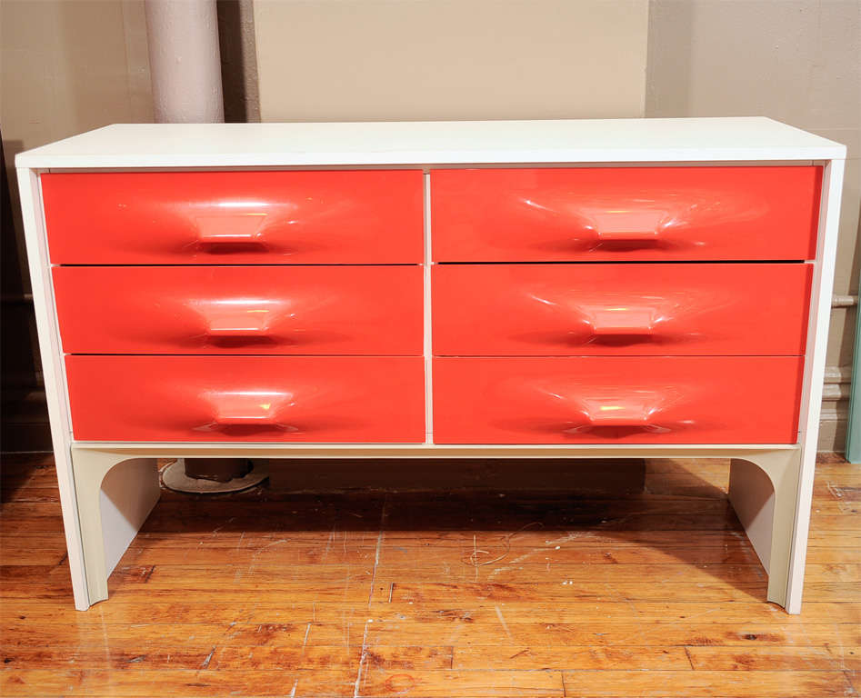 Raymond Loewy Chest of Drawers in Orange and White In Excellent Condition For Sale In New Jersey City, NJ