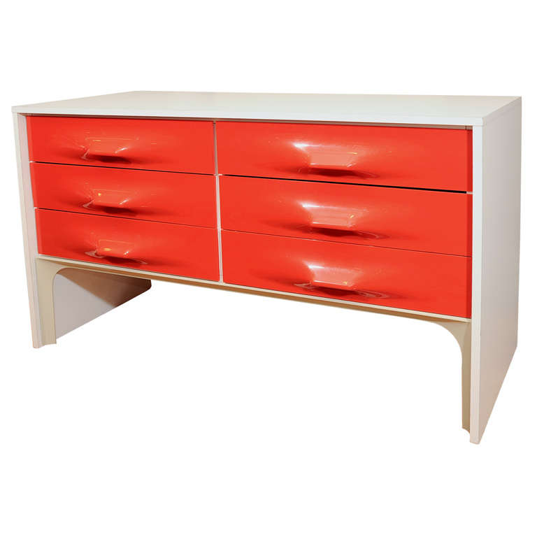 Raymond Loewy Chest of Drawers in Orange and White For Sale