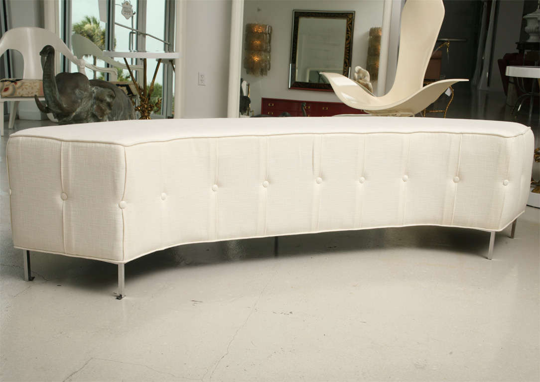 Unknown Pair of White Tufted Semi- Circular Benches