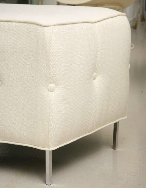 20th Century Pair of White Tufted Semi- Circular Benches