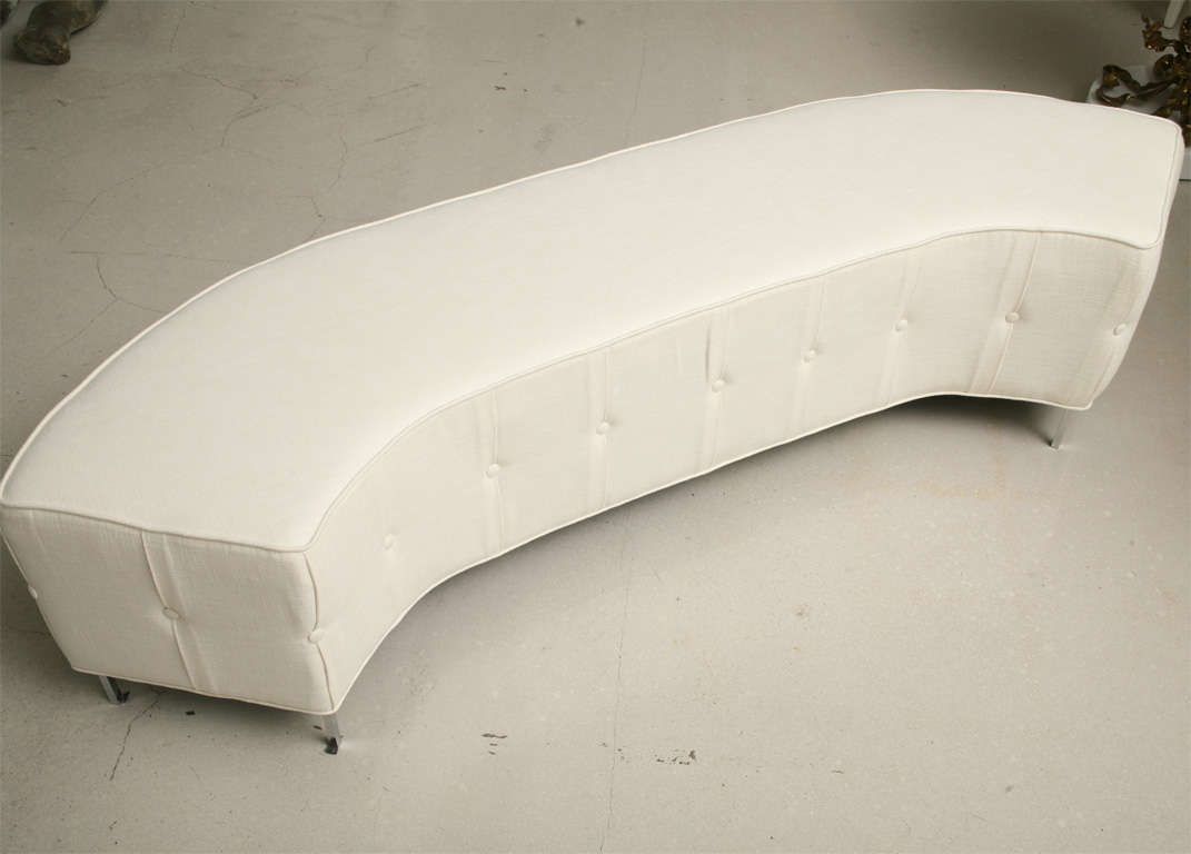 Pair of White Tufted Semi- Circular Benches 2