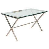 Polished Steel and Brass Desk with X Stretcher
