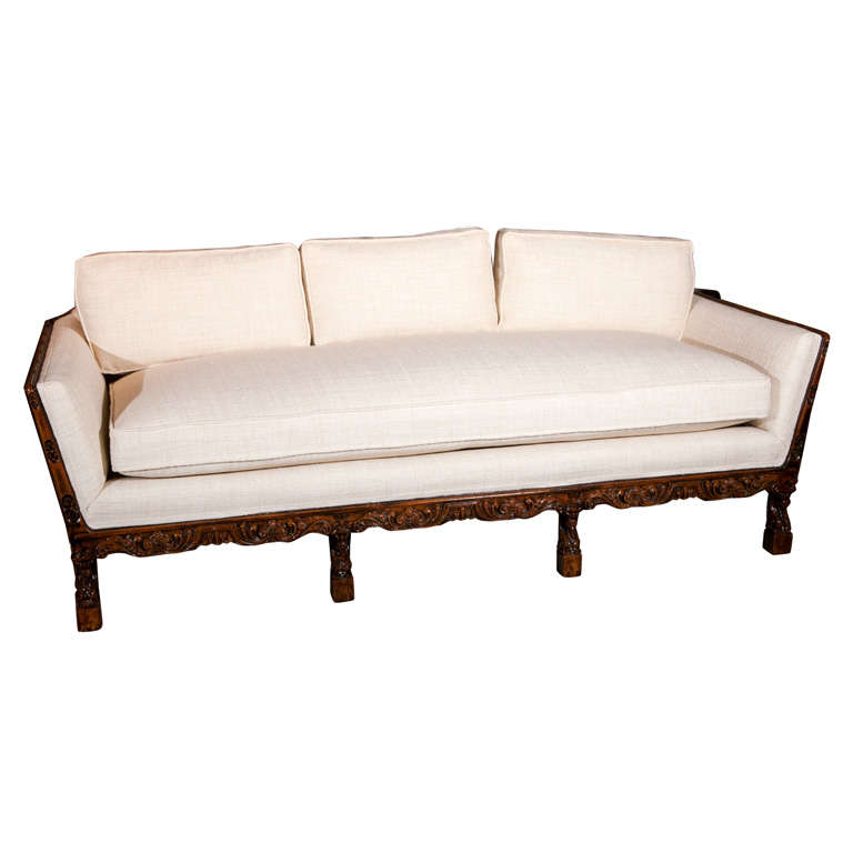 Carved Wood Frame Sofa