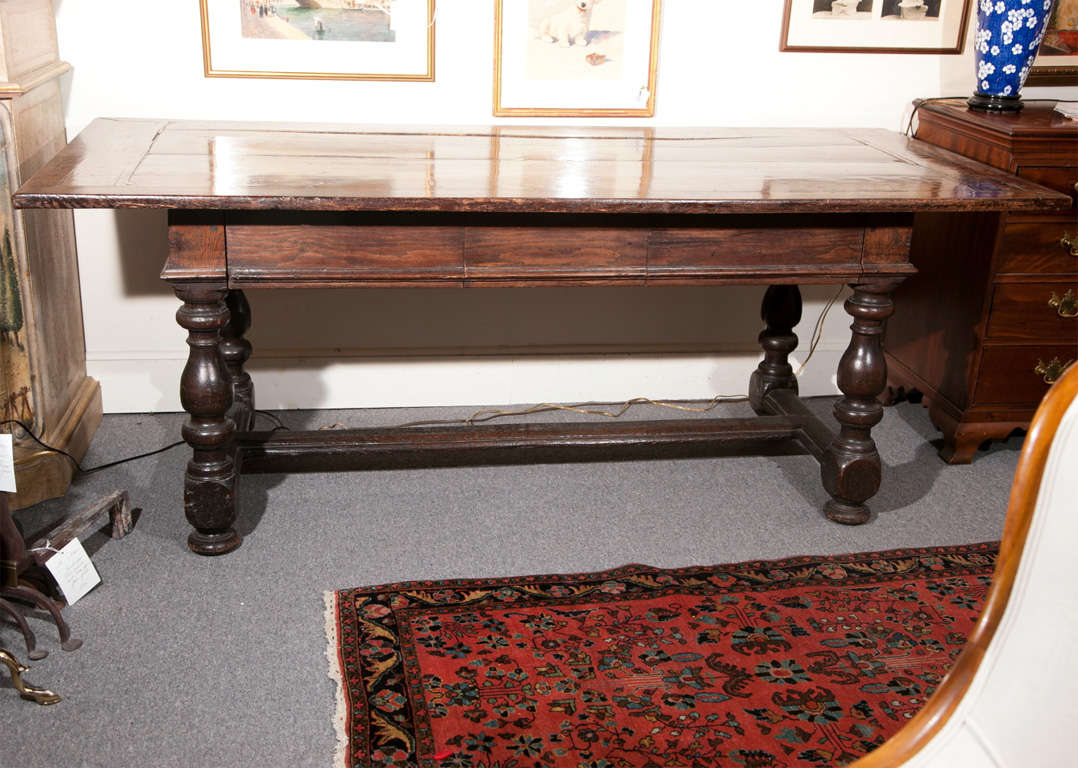 Inlaid Top Library Table with Two Drawers- dated 1749 on top.