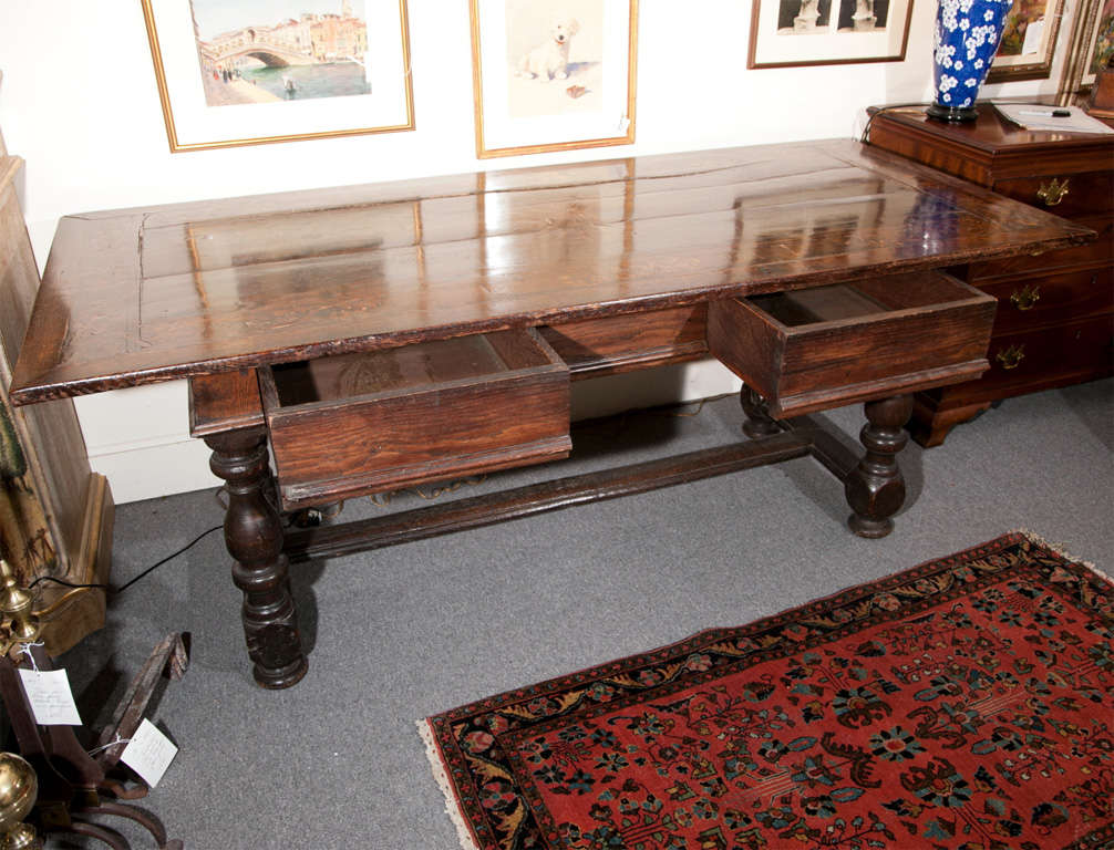 18th Century and Earlier Inlaid Top Library Table with Two Drawers