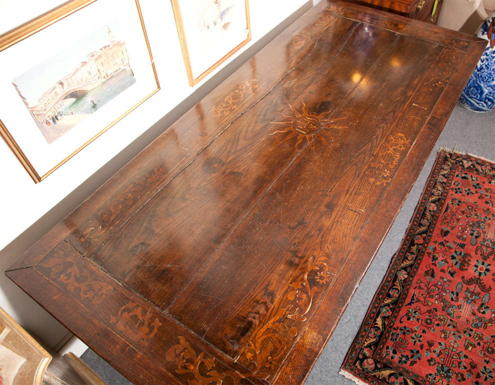 Inlaid Top Library Table with Two Drawers 4