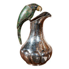 Silver Over Copper Malachite Parrot Pitcher