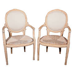 PAIR of Faux Bois Open Arm Chairs