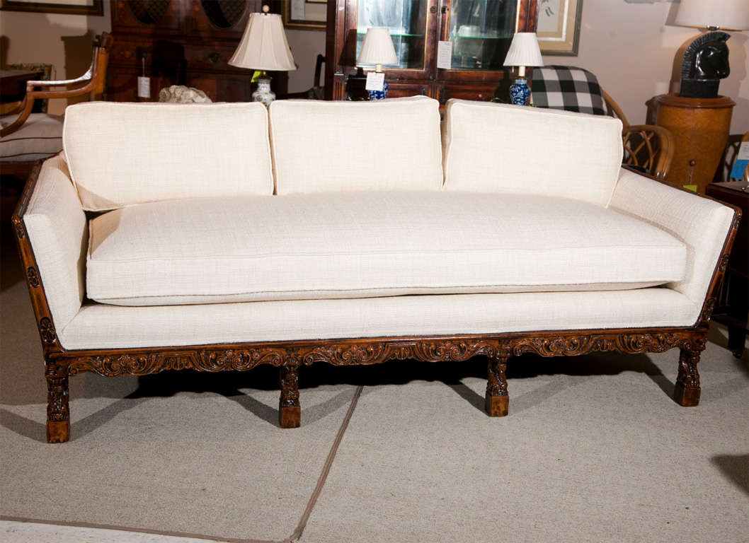 Carved Wood Frame Sofa at 1stDibs