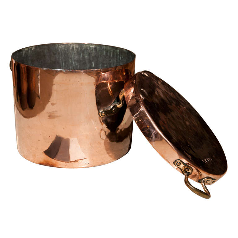 Large Copper Stock Pot with Lid and Castellated Joints at 1stDibs