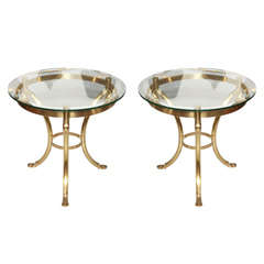 Pair of Elegant Brass and Glass Swan Side Tables