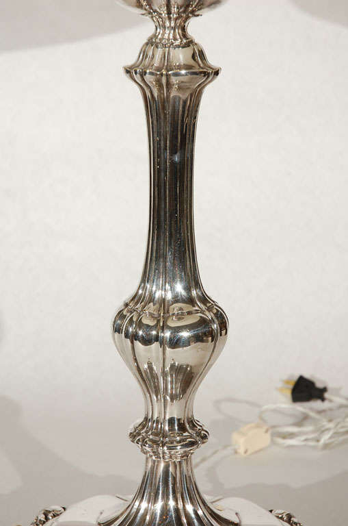 20th Century Silver Plated Table Lamp with Custom Silk Shade