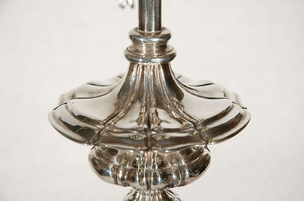 Silver Plated Table Lamp with Custom Silk Shade 5