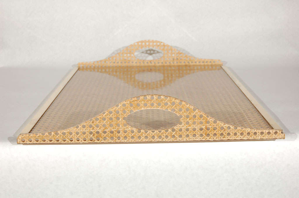 Italian Lucite, Cane and Brass Serving Tray by Gabriella Crespi 4