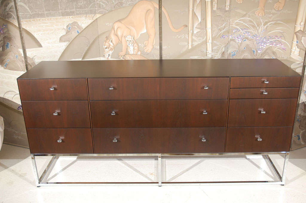 Unique Walnut and Chrome Credenza by Milo Baughman